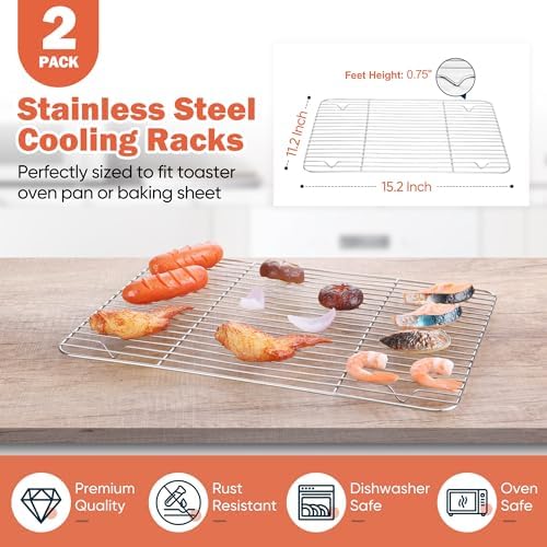 Homikit 2 PCS Cooking & Baking Cooling Rack,15 x 11 Inch Stainless Steel