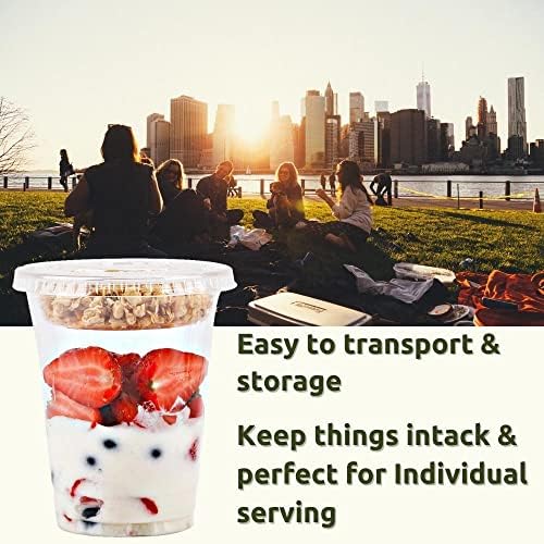 Aatriet 12 oz Clear Plastic Parfait Cups with Insert 3.25oz & Flat Lids No Hole - (20 Sets) Yogurt Fruit Parfait Cups for Kids, for Dips and Veggies, Take Away Breakfast and Snacks. No Leaking