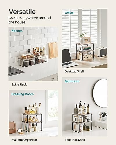SONGMICS Cabinet Organizer Shelf, Set of 2 Spice Rack, Kitchen Storage