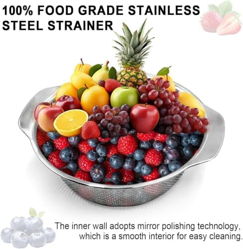 Stainless Steel Colander, 3.5 QT Metal Strainer with Bowl, Rice Strainer