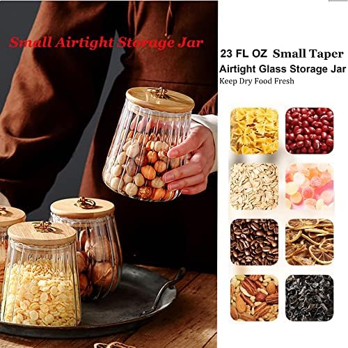 Glass Coffee Nuts Canister, Airtight Jar Bamboo Lid 23 FL OZ, Small Conical