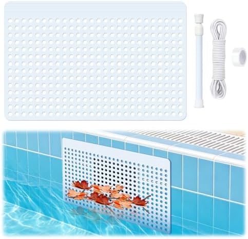 15.7"×9.8" Pool Skimmer Guard Kit with Rope&Telescopic Rod, Rustproof Pool Skimmer Leaf Guard, Pool Skimmer Screen Saver,Debris, Hair & Leaves Catcher for Inground & Above Ground Pools