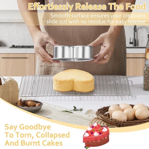 TeamFar Heart Cake Pan Set of 3, 6 Inch Stainless Steel Cake Pans