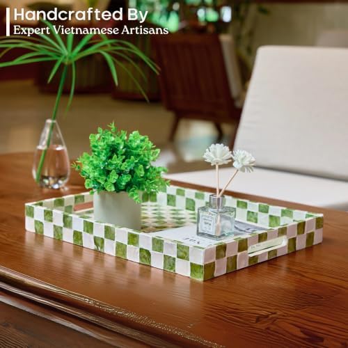 CHI AN HOME 16"x12" Capiz Serving Tray, Decorative Coffee Table Tray, Green