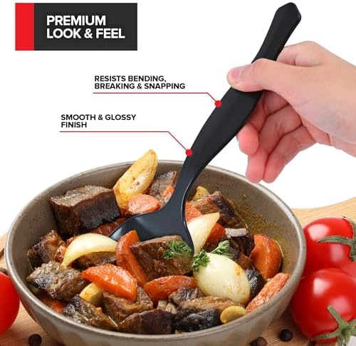 12 Count Disposable Black Plastic Serving Utensils for Catering, Weddings, Holiday Parties and More, Large Plastic Spoons for Buffet, Stock Your Home