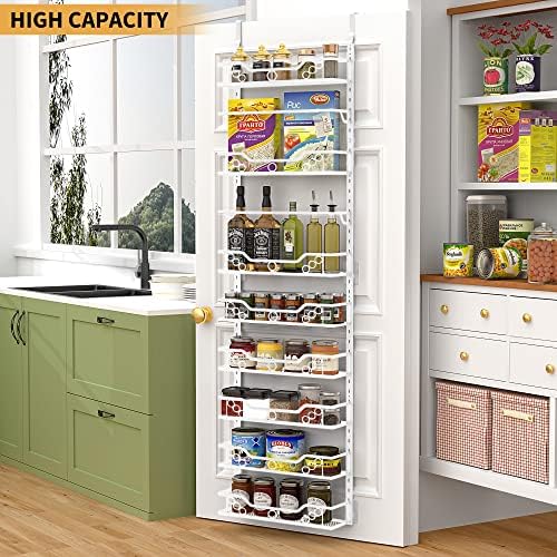 Moforoco 8-Tier Over the Door Pantry Organizers and Storage, Black Hanging Kitchen Basket Organization, Wall mount Spice Rack Behind Cabinet Door Seasoning Shelves, Bathroom Home Bedroom Organizer