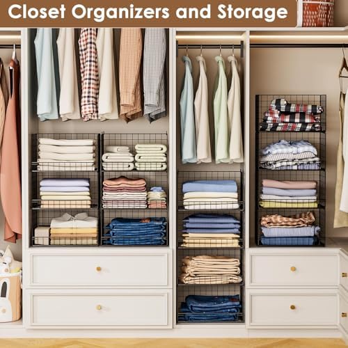 Yociyoga 4-Tier Stackable Closet Organizers and Storage Shelves, Foldable Closet Shelf Organizer, Black(Patent Protection)(Patent No. 30022416)