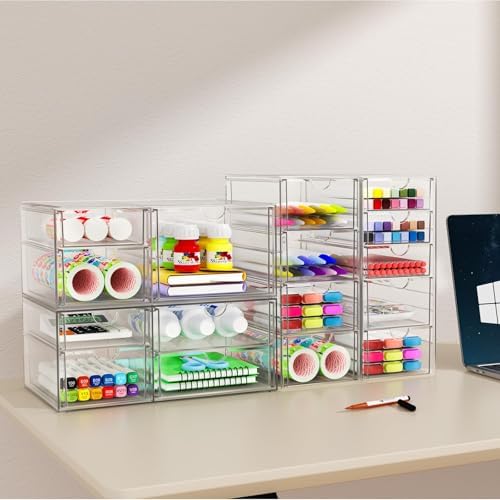 YFXCVSL 6-Pack Acrylic 31-Drawer Storage & Makeup Organizer for Desk