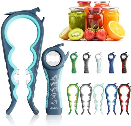 Jar Opener, 6 In 1 Bottle Opener Can Opener for Weak Hands, Jar Openers for Seniors with Arthritis, Multifunctional Lid Opener Kit, Easy Jar Opener Tool for Elderly Adults Kids (Blue)