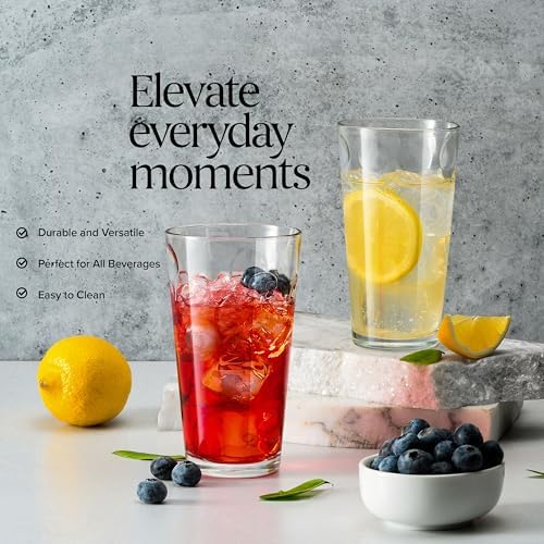 Highball Drinking Glasses Set of 10 Glass Cups by Home Essentials, 17 Oz. Glassware, for Water, Juice, Cocktails, Iced Tea