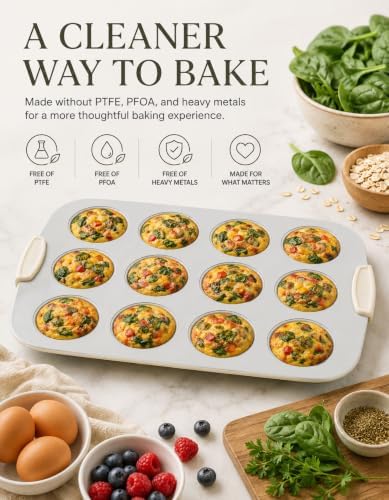 Boxiki Kitchen Nonstick Ceramic 12-Cup Muffin Pan, 15 x 10 Inch