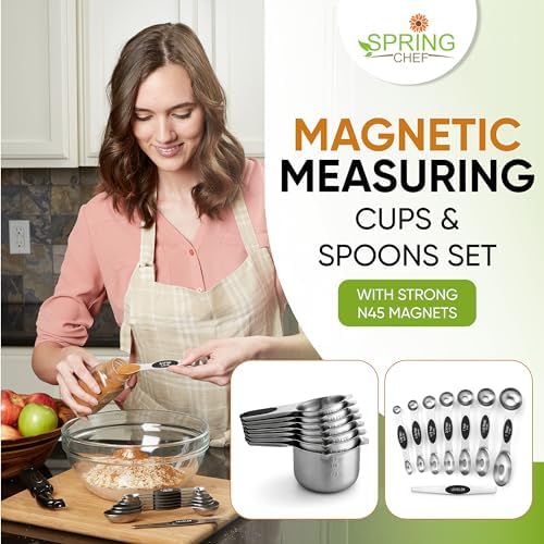 Spring Chef Magnetic Measuring Cups & Spoons Set of 15 with Levelers, Black