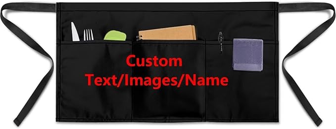Server Waitress Waist Apron with 3 Pockets, Short Aprons for Servers,Waiter Apron For Waiter Accessories