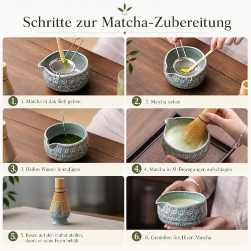 Buucup Blue Matcha Set, Ceramic Bowl Kit with Bamboo Whisk & Tools