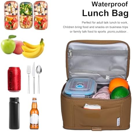 NOL Small Lunch Bag Mini Lunch Box Insulated Lunch Bag for Men/Women Leakproof Cooler Tote Bag Lightweight Nylon Waterproof Lunch Box For Work,Brown