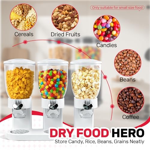 Triple Cereal Dispenser Countertop 2L, Large Capacity Total 6L