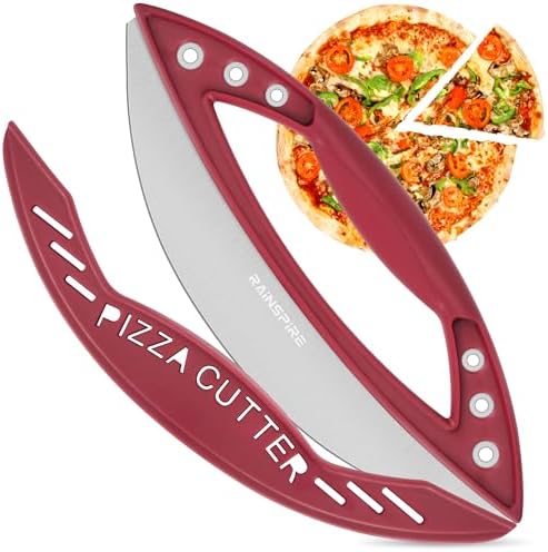 Rainspire 12" Pizza Cutter Rocker Blade Stainless Steel Pizza Rocker with Cover Sharp Blade Pizza Knife Dishwasher Safe Kitchen Gadgets Home Essentials, Red