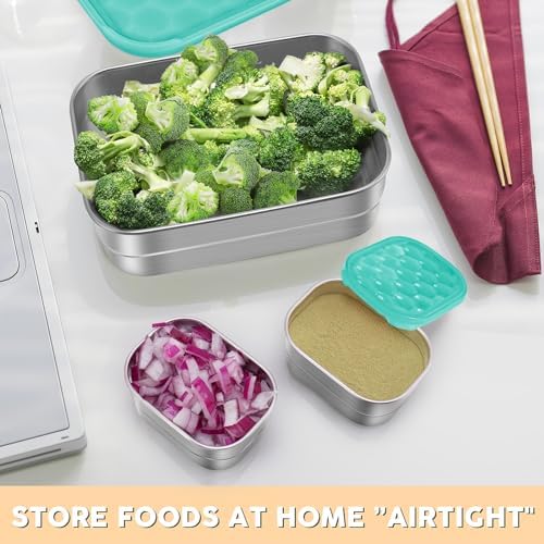 Tanjiae Small Stainless Steel Lunch Containers for Kids | Leak Proof Food Containers with Silicone Lids - Perfect Metal Food Containers with Lids for Kids School and Toddler Daycare (25oz+8oz*2)