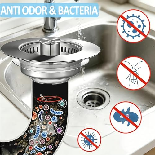 Upgraded 3-in-1 Pop-Up Kitchen Sink Drain Strainer Stopper