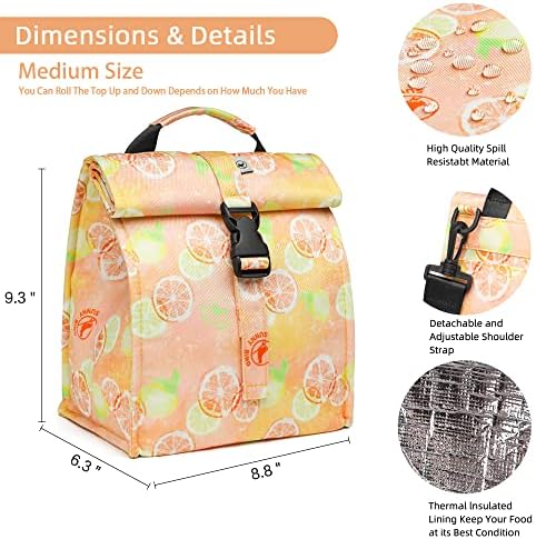 SUNNY BIRD Insulated Lunch Bag Rolltop Lunch Box (Grapefruit Pink)