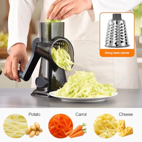 Rotary Cheese Grater Manual Hand Crank 3-in-1 Vegetable Shredde