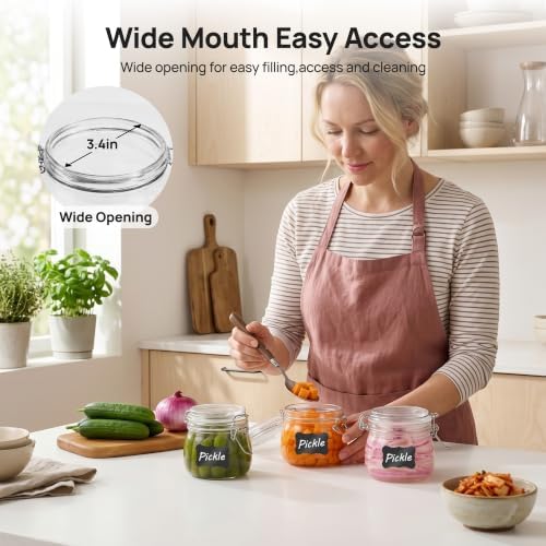 Vtopmart 16oz Glass Food Storage Jars with Airtight Clamp Lids, 3 Pack