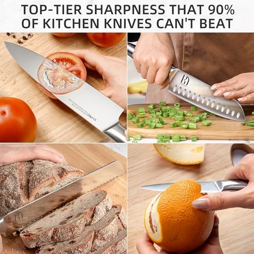 KnifeSaga 14 Pcs Knife Block Set, Premium, Razor Sharp, Japanese Steel