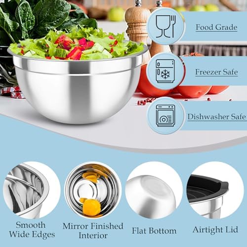 TeamFar Mixing Bowls, Stainless Steel Nesting Salad Bowls Set