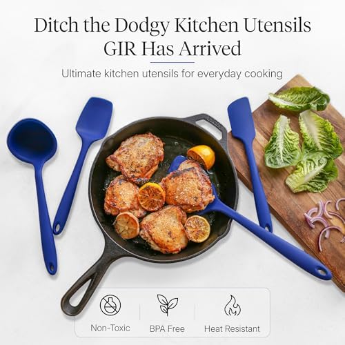 GIR: Get It Right 5-Piece Silicone Ultimate Kitchen Utensils Set - Ladle, Spatula, Flip, Spoon & Spoonula - Non-Toxic Cooking Utensils for Nonstick Cookware, Cooking and Baking - Navy