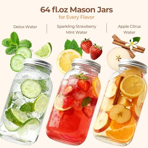 ComSaf 64 oz Wide Mouth Mason Jars 3 Pack, Half Gallon Glass Jars with Lids