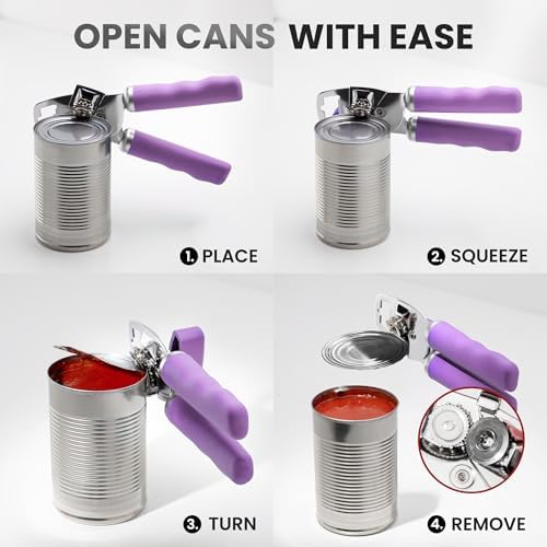 Zulay Kitchen Manual Can Opener Heavy Duty Patented Stainless Steel, Mauve