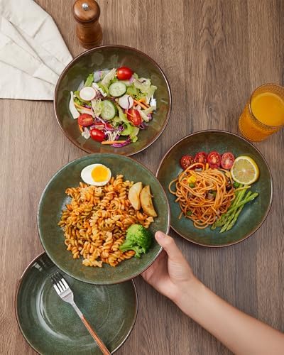 Pokini Stoneware Dinnerware Sets for 4, 16pcs Plates and Bowls Sets Dishes