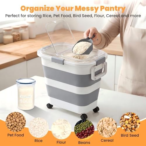 2 Pack 25 Lbs Dog Food Storage Container, Collapsible Rice Container