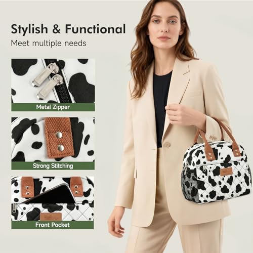 HOMESPON Insulated Lunch Bag for Women Men, Cooler Tote Box, Dairy Cow