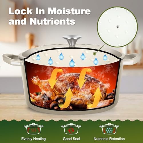 P&P CHEF 7QT Enameled Dutch Oven, Dutch Oven Pot for Bread Baking, Khaki