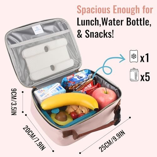 Genteen Lunch Box for Kids,Girls - Insulated Lunch Bag Reusable, Zip Closure & Buckle Handle, Portable Cooler for Work, School, Travel (Pink)