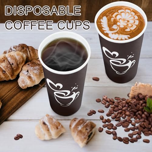 Clawsoff 16 oz 180 Count Paper Coffee Cups Disposable Hot Coffee Cups Brown