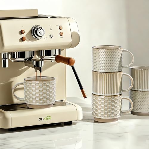 GBhome 12 OZ Stackable Coffee Mugs Set of 6, Ceramic Blue Coffee Cups Set