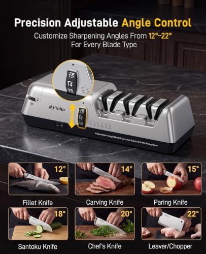 Electric Knife and Scissor Sharpener, Adjustable Angle 12°–22°, 3-Stage