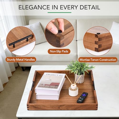 Joy&Grace Acacia Wood Ottoman Tray with Handles 20" x 20"