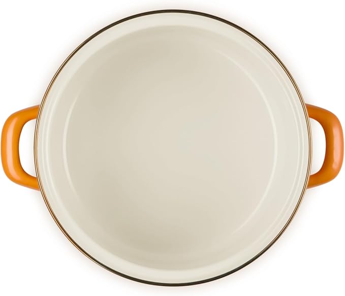 Le Creuset Enamel on Steel Traditional Petite Stockpot, 3.8 qt., Persimmon with Gold Accents
