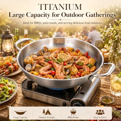 14 Inch Titanium Hammered Wok with Double Handles, Frying Pans Nonstick, Non-Stick Wok, Scratch-Resistant Non Stick Titanium Pans for Cooking,with lid