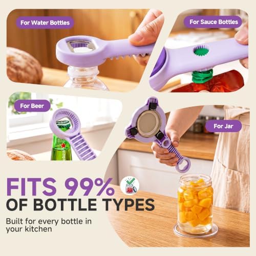 2026 Upgraded 4-in-1 Jar Opener - Adjustable Stainless Steel Lid Remover for Seniors & Arthritis Sufferers, Fits Kitchen Jars, Bottles & Cans Purple