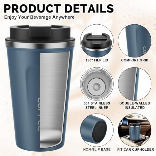 MOMSIV 17oz Travel Coffee Mug, Insulated Coffee Cup with Leakproof Lid