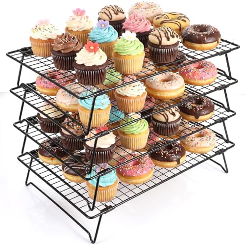 4 Pcs 13.4x9.6inch Cooling Racks for Cooking and Baking Stackable Wire Cooling Rack with Stackable Legs Baking Rack for Cookies Cakes Pizza Roasting Drying