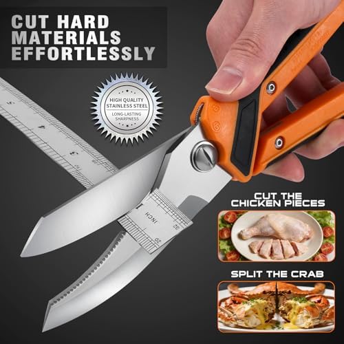 Chenovate® Heavy Duty Kitchen Scissors,Kitchen Shears with Knife & Scissor Switch Lock,Food Scissors Fit for Poultry Bones,Turkey,Meat Cutting,Veggies,Fish,Pizza(black)