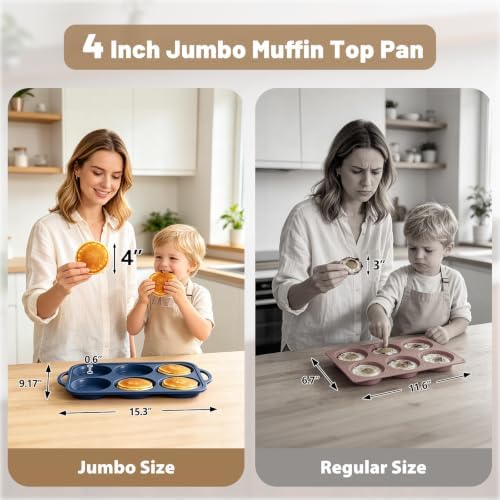 4 Inch Jumbo Silicone Muffin Top Pan with Frame Non Stick Egg Mold Baking