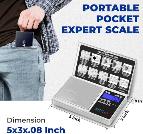 Series Digital Pocket Weight Scale 600g x 0.1g |Digital Gram Scale Small Scale Mini Food Scale Jewelry Scale Ounces/Grains Scale, Easy to Carry - AMERICAN WEIGH SCALES (Silver, 220g x 0.01g)