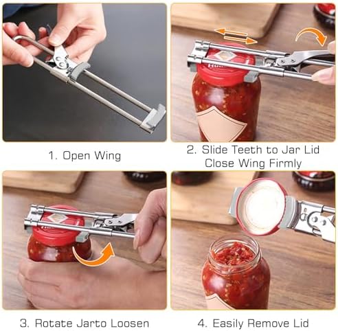 Jar Opener Bottle Opener, Adjustable Jar Openers, Multifunctional Stainless Steel Jar Lid Opener Gripper Can Opener for Weak Hands, Seniors with Arthritis, Manual, Kitchen Accessories