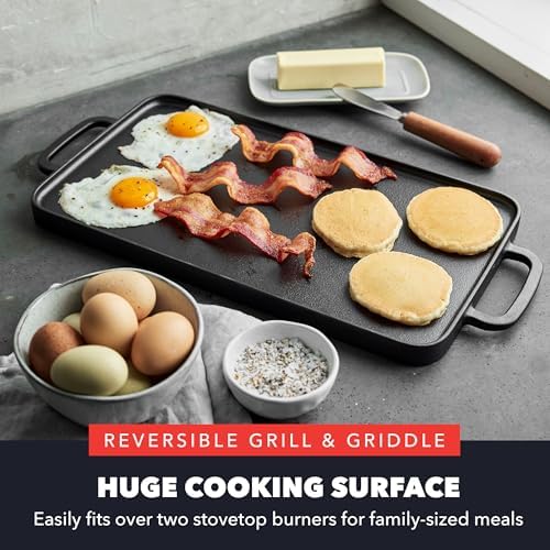 GreenPan x Bobby Flay 16.5 x 9.5 Cast Iron Reversible Double Burner Griddle